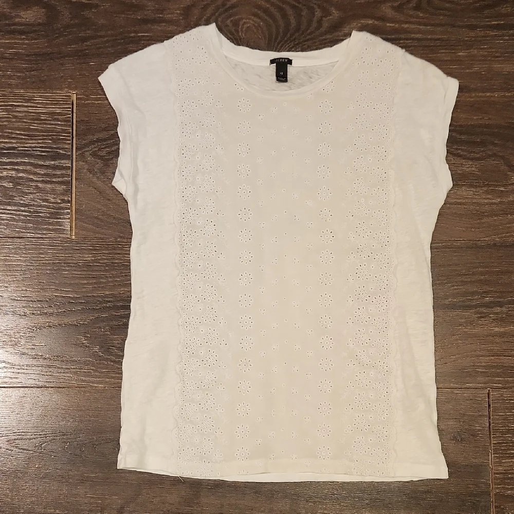 ❤️ J CREW LINEN AND SILK EMBROIDERED EYELET TOP, XS
